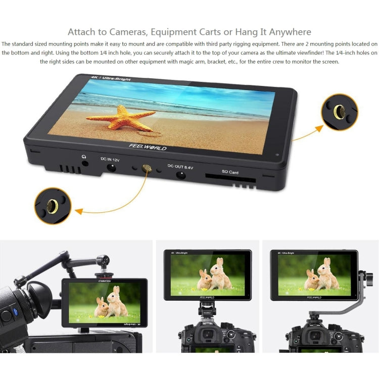 FEELWORLD LUT6 1920x1080 2600 nits Pantalla IPS de 6 pulgadas HDMI 4K Control táctil Cámara Monitor de campo, LUT6
