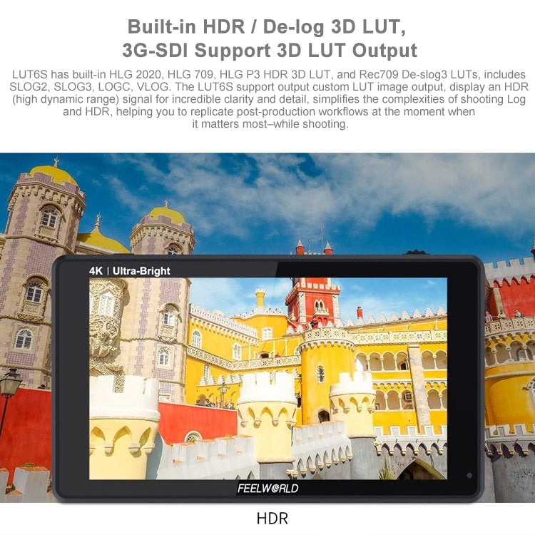 FEELWORLD LUT6S 1920x1080 2600 nits Pantalla IPS de 6 pulgadas HDMI 4K Pantalla táctil SDI HDI Cámara Monitor de campo, LUT6S