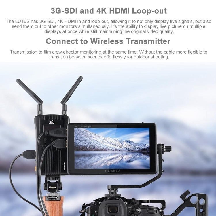 FEELWORLD LUT6S 1920x1080 2600 nits Pantalla IPS de 6 pulgadas HDMI 4K Pantalla táctil SDI HDI Cámara Monitor de campo, LUT6S