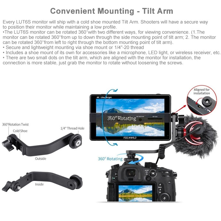 FEELWORLD LUT6S 1920x1080 2600 nits Pantalla IPS de 6 pulgadas HDMI 4K Pantalla táctil SDI HDI Cámara Monitor de campo, LUT6S
