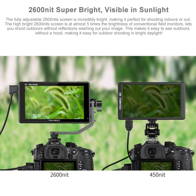 FEELWORLD LUT6S 1920x1080 2600 nits Pantalla IPS de 6 pulgadas HDMI 4K Pantalla táctil SDI HDI Cámara Monitor de campo, LUT6S