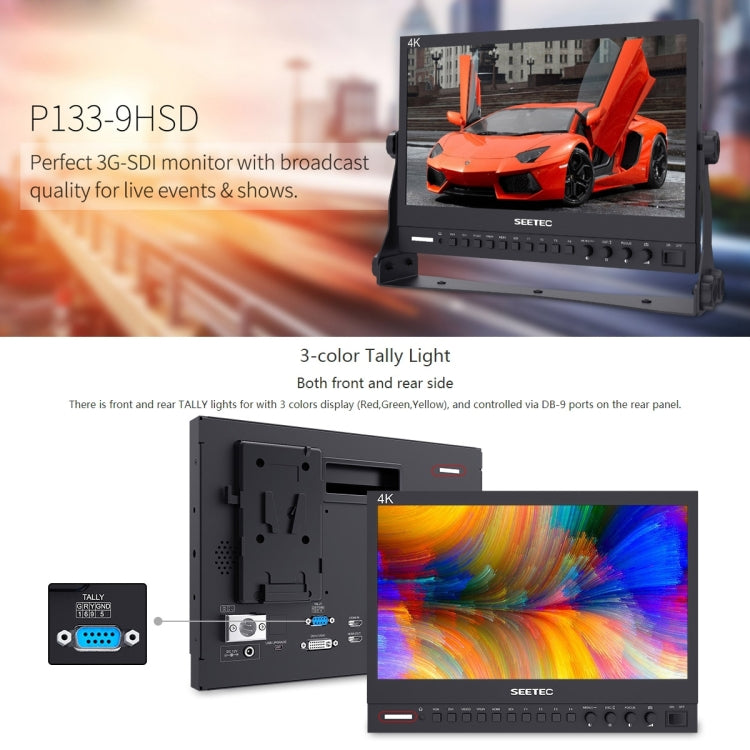 SEETEC P133-9HSD 1920x1080 Monitor de campo de cámara de película multimedia Full HD de nivel de transmisión de 13,3 pulgadas, P133-9HSD