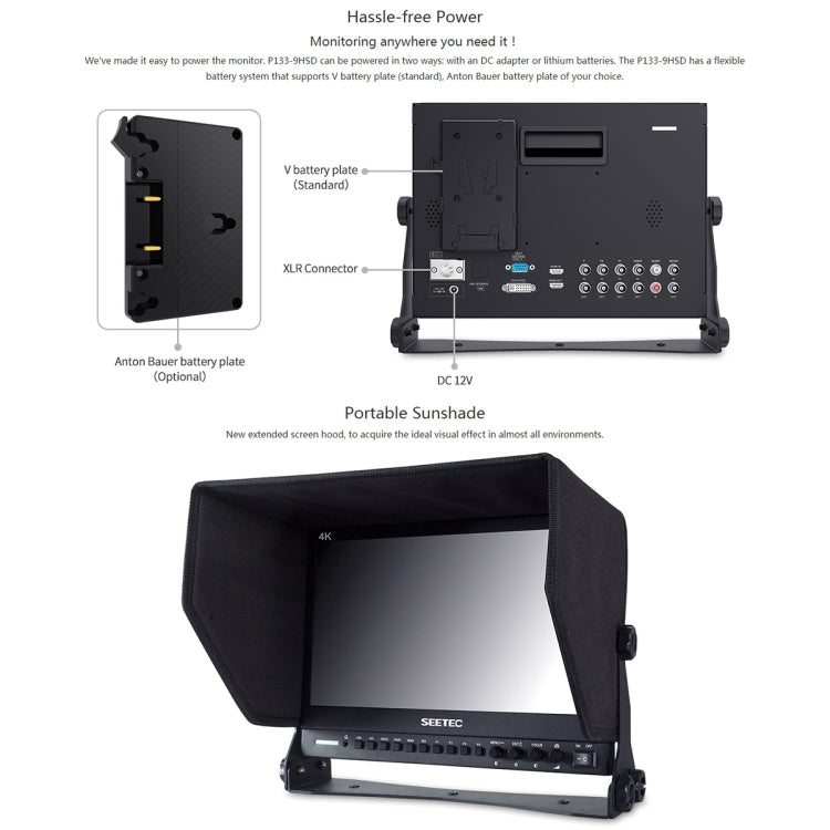 SEETEC P133-9HSD 1920x1080 Monitor de campo de cámara de película multimedia Full HD de nivel de transmisión de 13,3 pulgadas, P133-9HSD