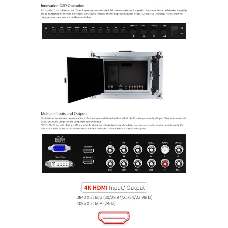 SEETEC P173-9HSD-CO 1920x1080 17,3 pulgadas SDI / HDMI 4K nivel de transmisión cámara de fotografía profesional Monitor de campo, P173-9HSD-CO