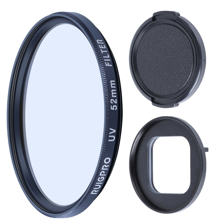 RUIGPRO para GoPro HERO10 Black / HERO9 Black Filtro de lente UV profesional de 52 mm con anillo adaptador de filtro y tapa de lente