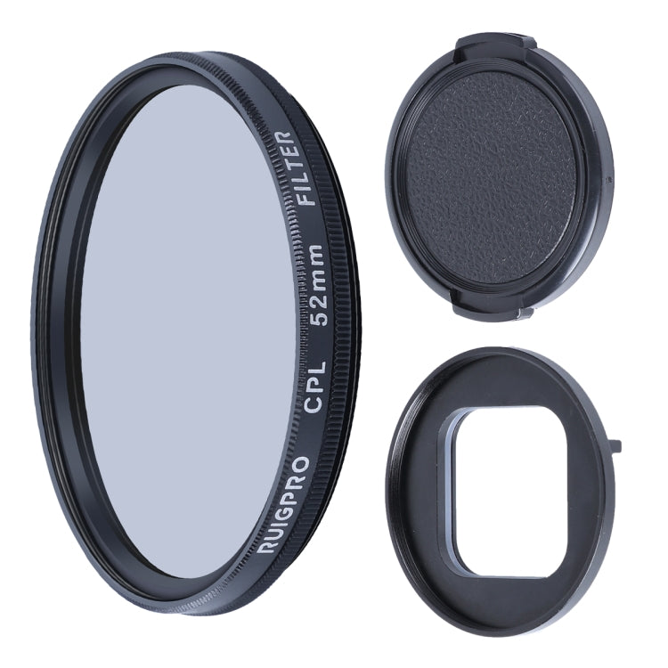 RUIGPRO para GoPro HERO10 Black / HERO9 Black Filtro de lente CPL profesional de 52 mm con anillo adaptador de filtro y tapa de lente