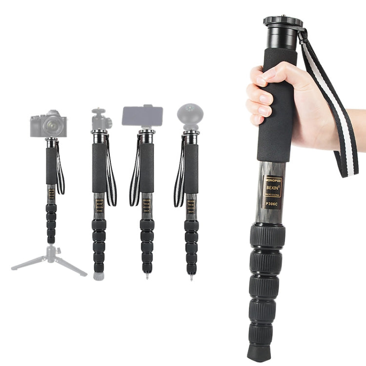 BEXIN P306C Soporte monopié de fibra de carbono para cámara DSLR portátil de viaje al aire libre, P306C