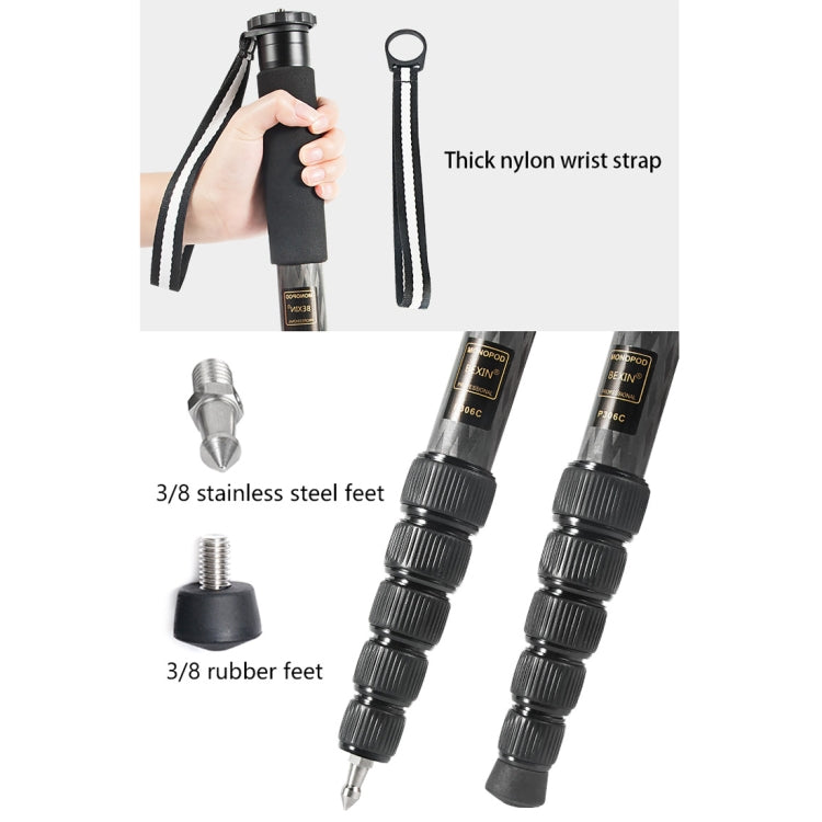 BEXIN P306C Soporte monopié de fibra de carbono para cámara DSLR portátil de viaje al aire libre, P306C