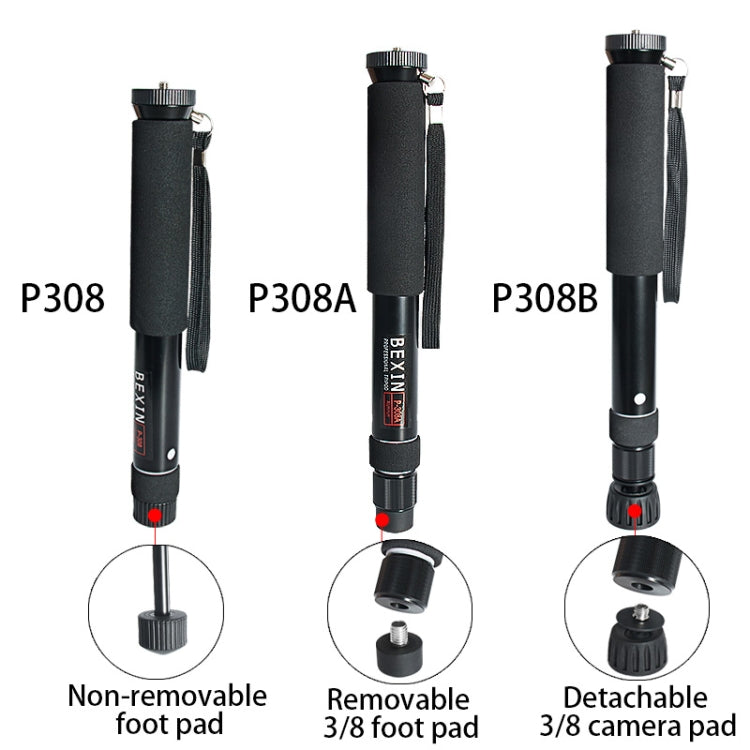 BEXIN P308 Soporte monopié de aleación de aluminio para cámara DSLR portátil de viaje al aire libre, P308
