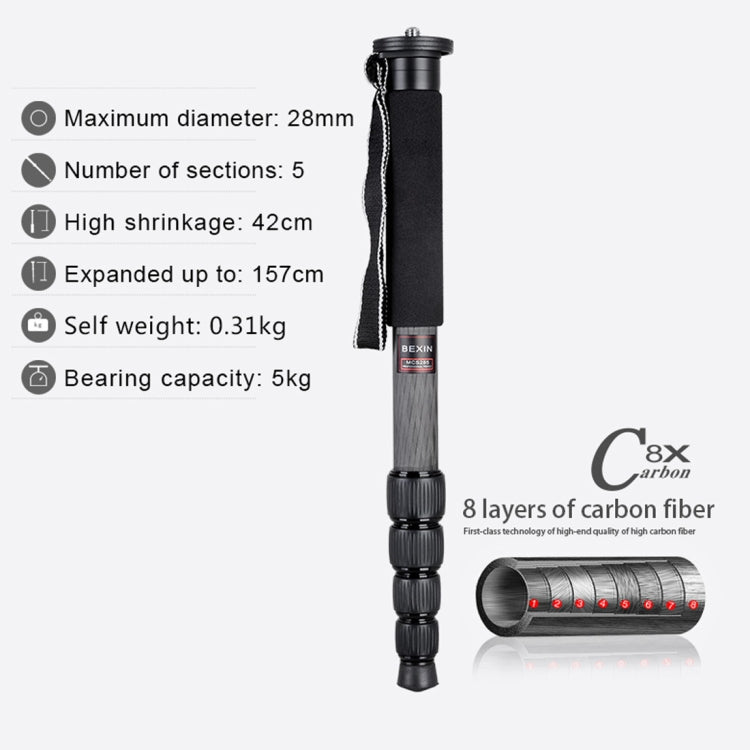 BEXIN MCS285 Soporte monopié de fibra de carbono para cámara DSLR portátil de viaje al aire libre, MCS285