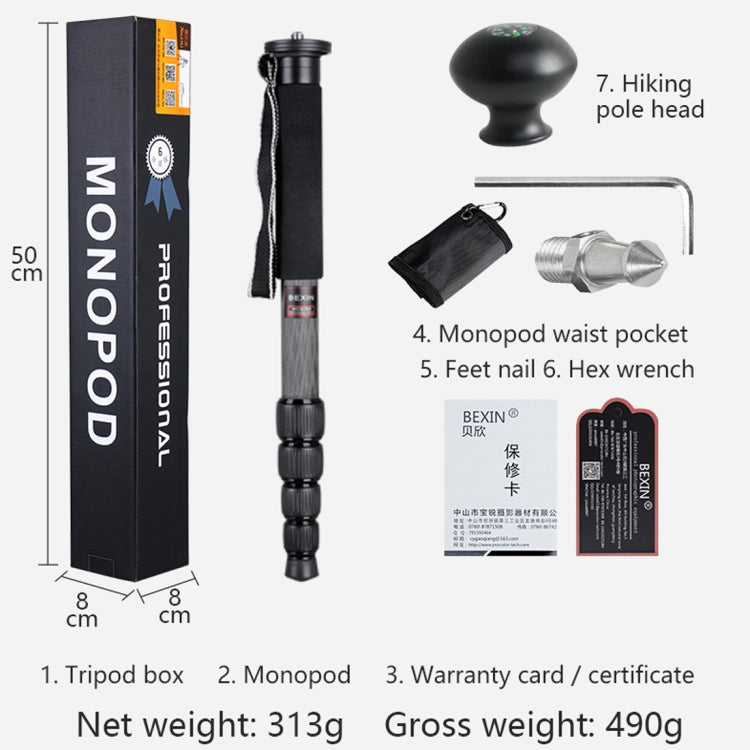 BEXIN MCS285 Soporte monopié de fibra de carbono para cámara DSLR portátil de viaje al aire libre, MCS285