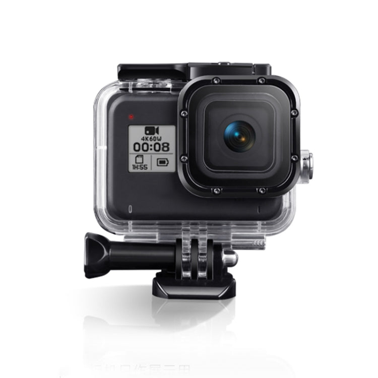 Para GoPro HERO8 Funda protectora negra resistente al agua de 45 m con hebilla Montaje básico y tornillo y empuñadura flotante Bobber y correa e inserciones antivaho, Transparent HERO8 Case