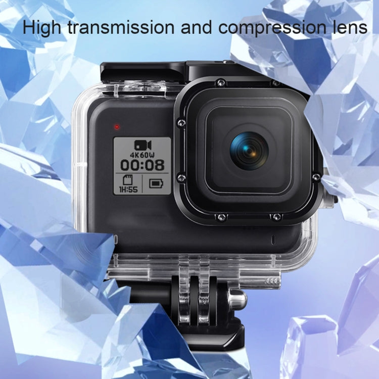 Para GoPro HERO8 Funda protectora negra resistente al agua de 45 m con hebilla Montaje básico y tornillo y empuñadura flotante Bobber y correa e inserciones antivaho, Transparent HERO8 Case