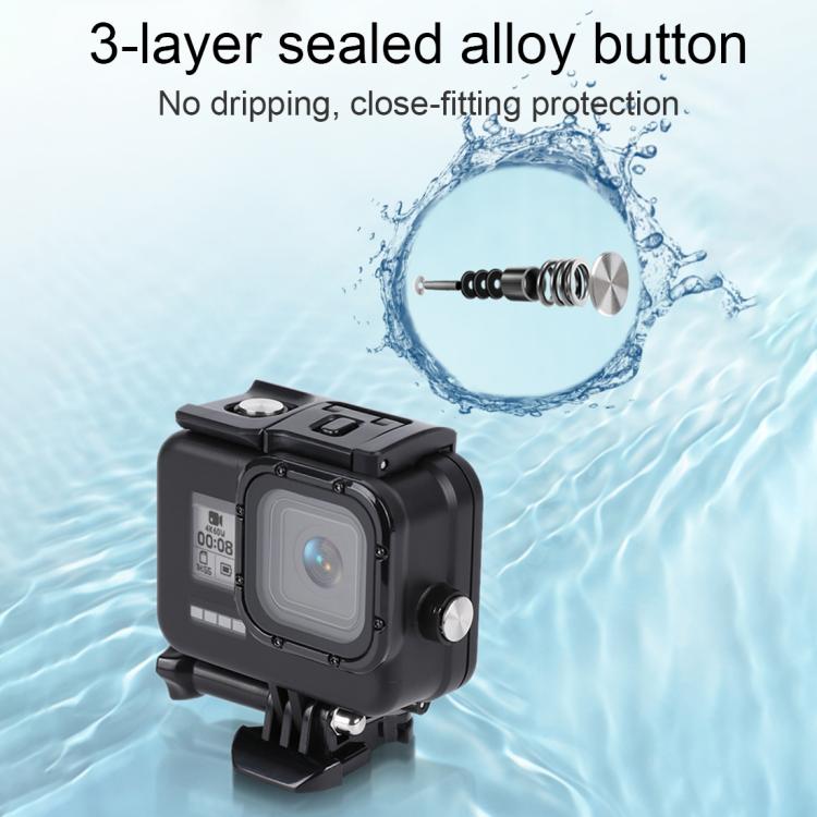 Para GoPro HERO8 Funda protectora negra resistente al agua de 45 m con hebilla Montaje básico y tornillo y empuñadura flotante Bobber y correa e inserciones antivaho, Transparent HERO8 Case