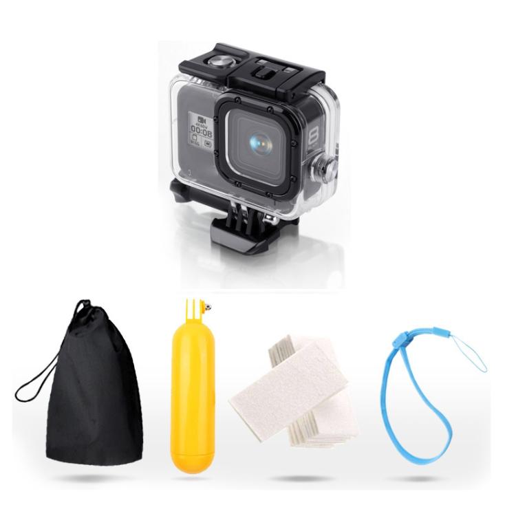 Para GoPro HERO8 Funda protectora negra resistente al agua de 45 m con hebilla Montaje básico y tornillo y empuñadura flotante Bobber y correa e inserciones antivaho, Transparent HERO8 Case