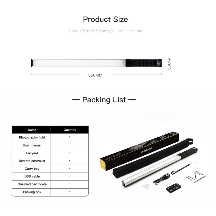 LUXCeO Q508S Temperatura de doble color 1000LM Foto LED Stick Luz de video Luz de relleno LED de mano Lámpara de iluminación de flash, Q508S