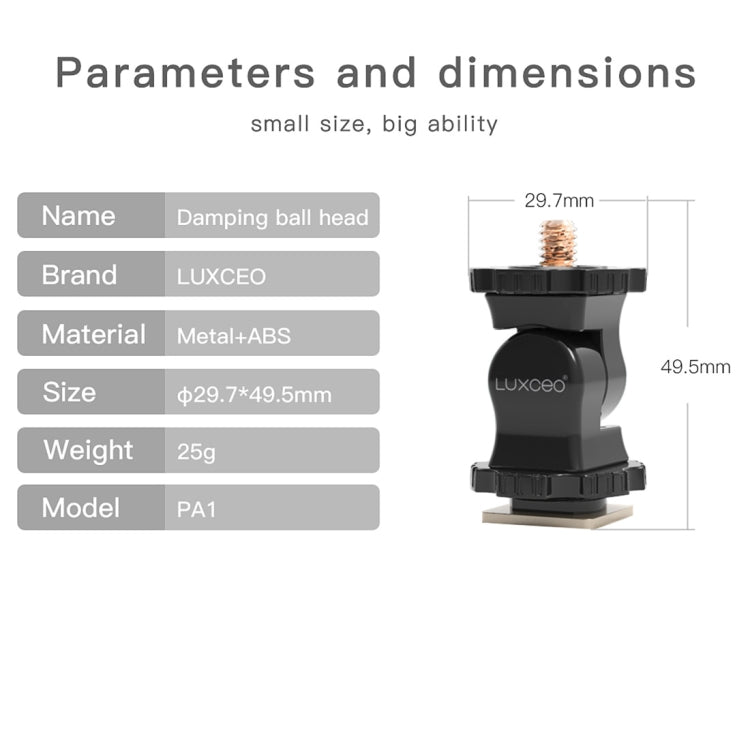 LUXCeO PA1 Cámara Soporte universal para zapata Soporte de rótula de bola de amortiguación, PA1