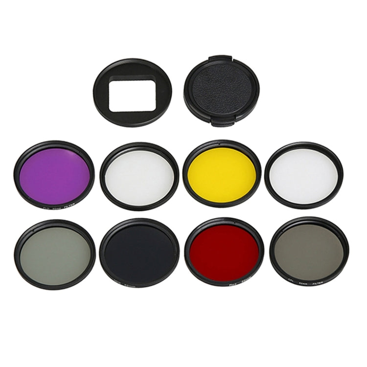Para GoPro HERO5 Sport Action Camera Filtro de lente profesional de 52 mm (CPL + UV + ND8 + ND2 + Star 8 + Rojo + Amarillo + FLD / Púrpura) y anillo adaptador de carcasa impermeable, 10 in 1