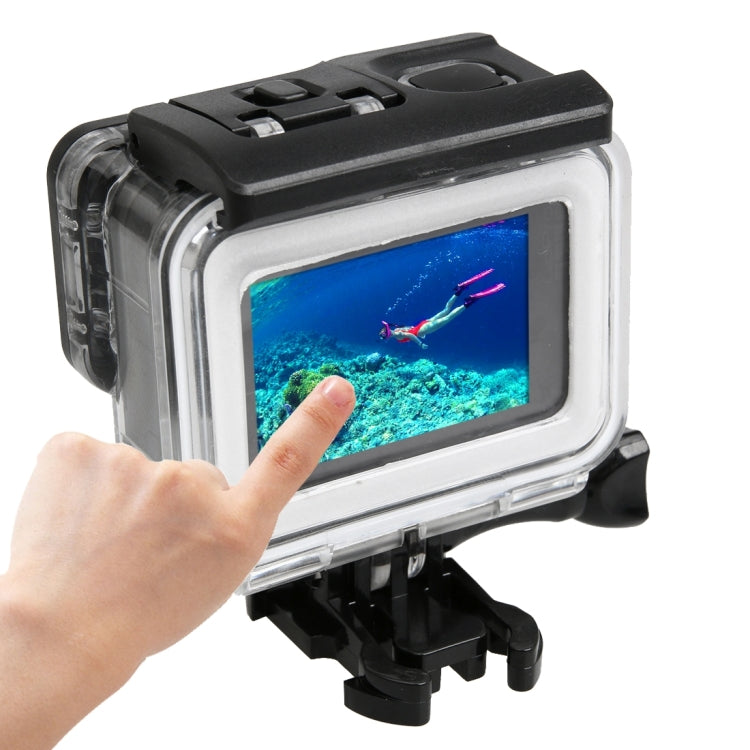Para GoPro HERO5 30 m Funda protectora impermeable para PC y ABS + Cubierta trasera táctil con hebilla Montaje básico y tornillo largo, Tamaño de la cubierta trasera: 7 x 6 cm, Protective Case