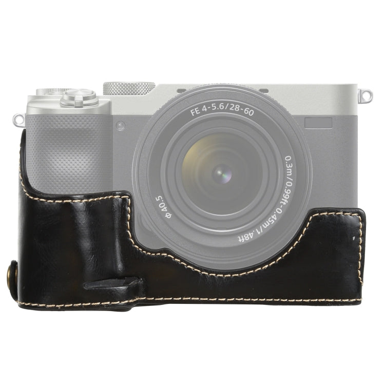 Base de media funda para cámara de cuero PU con rosca de 1/4 de pulgada para Sony ILCE-7C/A7C, For Sony ILCE-7C/A7C