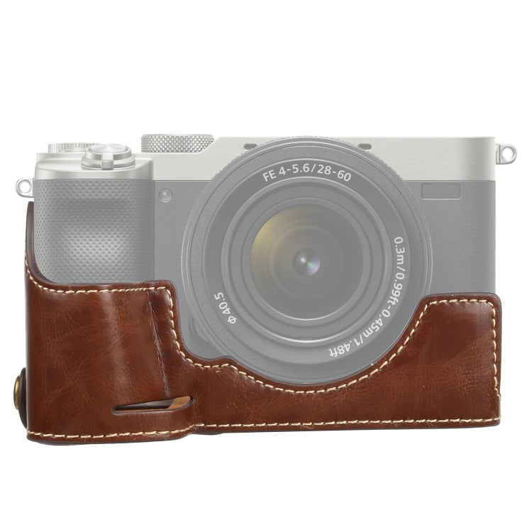 Base de media funda para cámara de cuero PU con rosca de 1/4 de pulgada para Sony ILCE-7C/A7C, For Sony ILCE-7C/A7C
