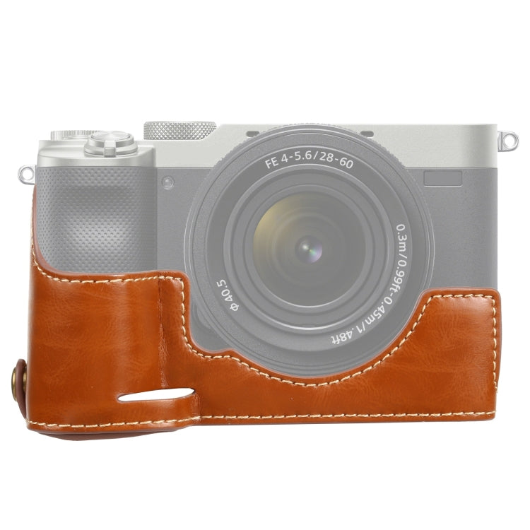 Base de media funda para cámara de cuero PU con rosca de 1/4 de pulgada para Sony ILCE-7C/A7C, For Sony ILCE-7C/A7C