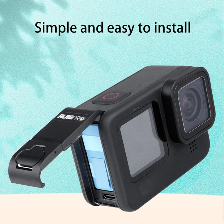 Cubierta de interfaz lateral de batería de aleación de aluminio RUIGPRO para GoPro HERO10 Black / HERO9 Black, Aluminum Alloy Side Cover