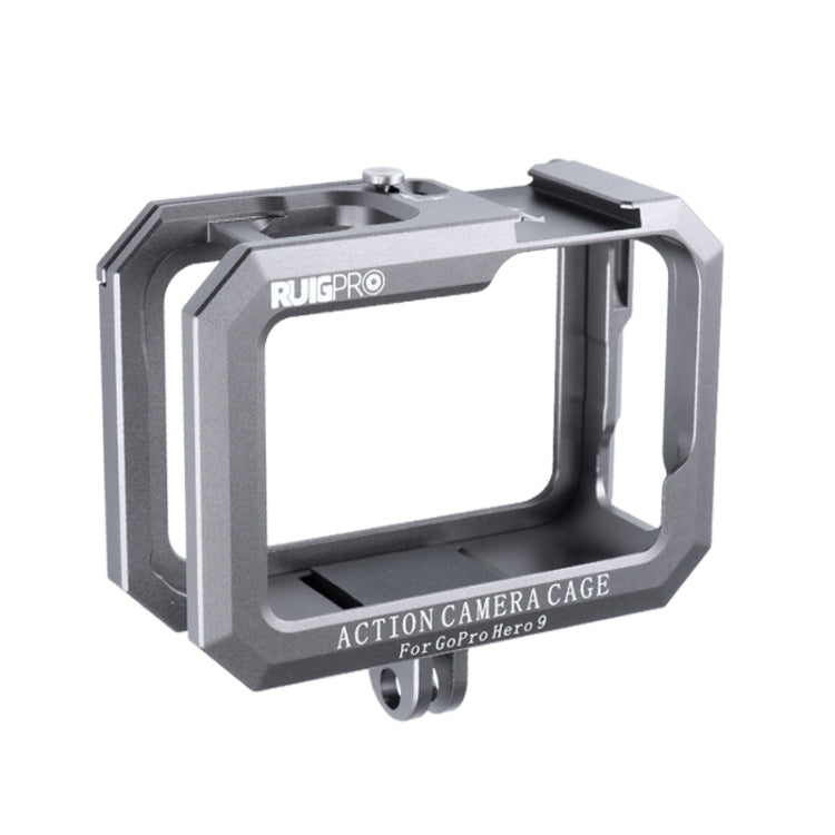 RUIGPRO para GoPro HERO10 Black / HERO9 Black Marco de metal con marco de marco protector con base doble para zapatos fríos, Silver Grey