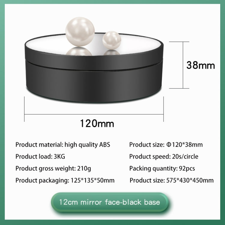 Placa giratoria de 12 cm y 360 grados, espejo, soporte de exhibición eléctrico, accesorios para grabación de vídeo, placa giratoria, carga: 3 kg, 12cm Mirror Black, 12cm Mirror White
