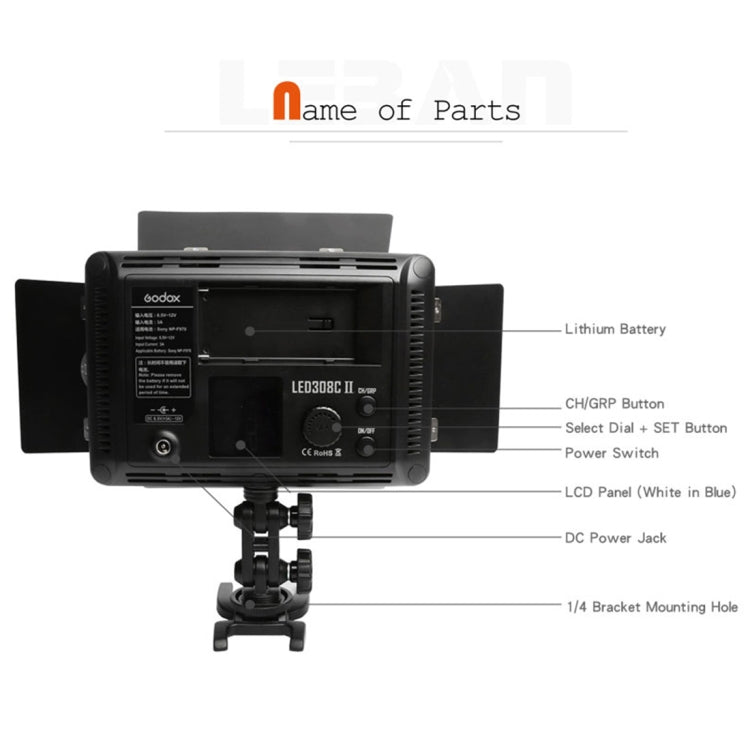 Godox LED308C II 308LED Luz de fotografía regulable 860LUX Luz de estudio de fotografía y video profesional Vlogging para cámaras DSLR Canon / Nikon
