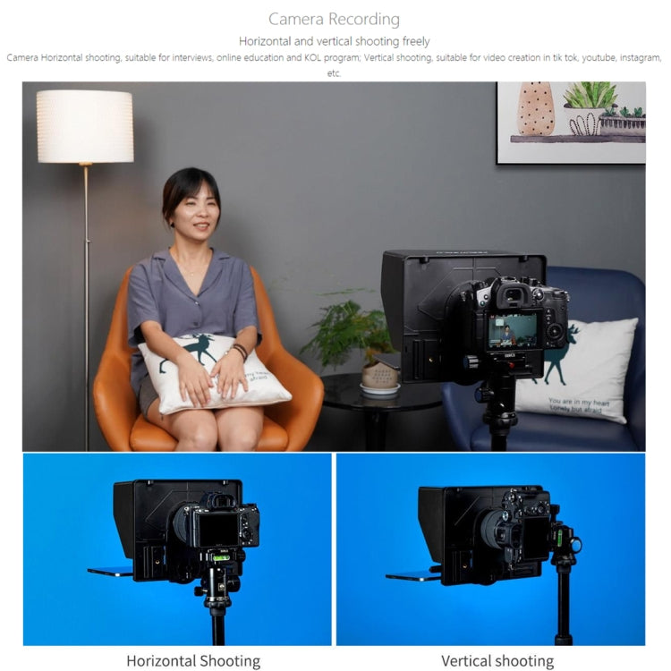 FEELWORLD TP10 Teleprompter plegable portátil de 10 pulgadas con anillo adaptador de lente de control remoto para teléfonos inteligentes/tabletas de menos de 10 pulgadas, TP10