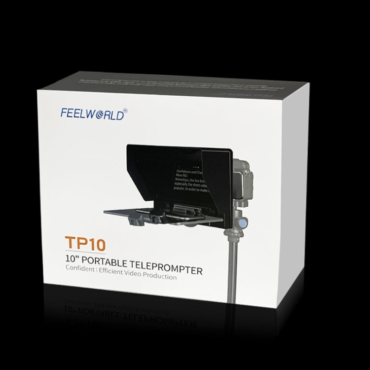 FEELWORLD TP10 Teleprompter plegable portátil de 10 pulgadas con anillo adaptador de lente de control remoto para teléfonos inteligentes/tabletas de menos de 10 pulgadas, TP10