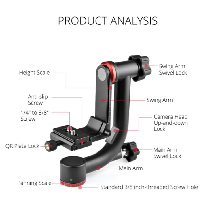 YELANGU A201 Cabezal de trípode con cardán horizontal de 360 grados para cámaras DV y SLR, A201