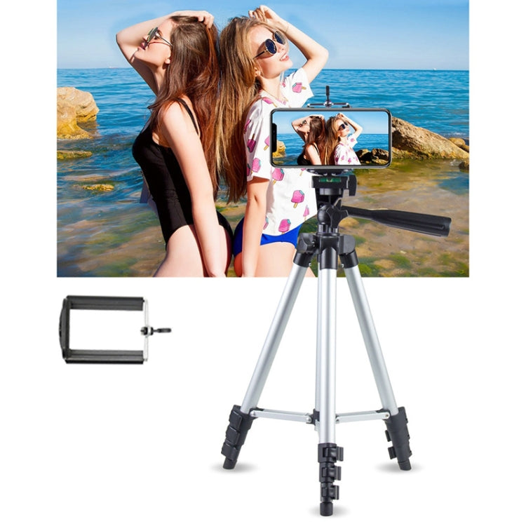 Trípode para transmisión en vivo Patas plegables de 4 secciones Soporte para trípode de aleación de aluminio con cabezal de trípode tridimensional en forma de U para DSLR y cámara digital, altura ajustable: 35-106 cm, 3110 Silver