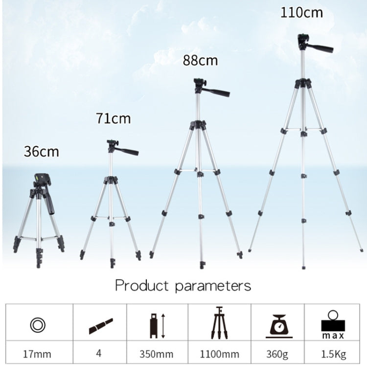 Trípode para transmisión en vivo Patas plegables de 4 secciones Soporte para trípode de aleación de aluminio con cabezal de trípode tridimensional en forma de U para DSLR y cámara digital, altura ajustable: 35-106 cm, 3110 Silver