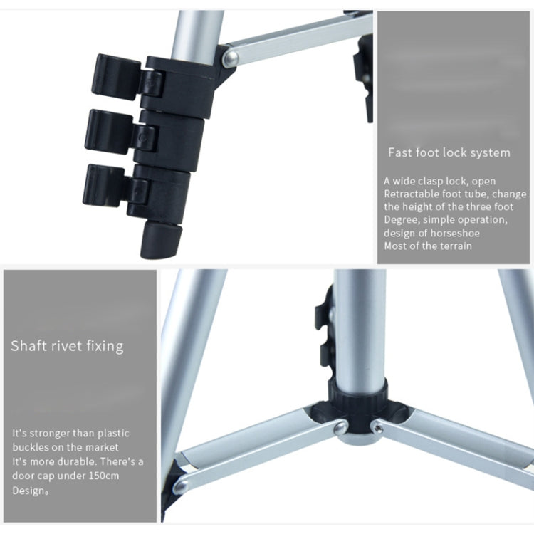 Trípode para transmisión en vivo Patas plegables de 4 secciones Soporte para trípode de aleación de aluminio con cabezal de trípode tridimensional en forma de U para DSLR y cámara digital, altura ajustable: 35-106 cm, 3110 Silver
