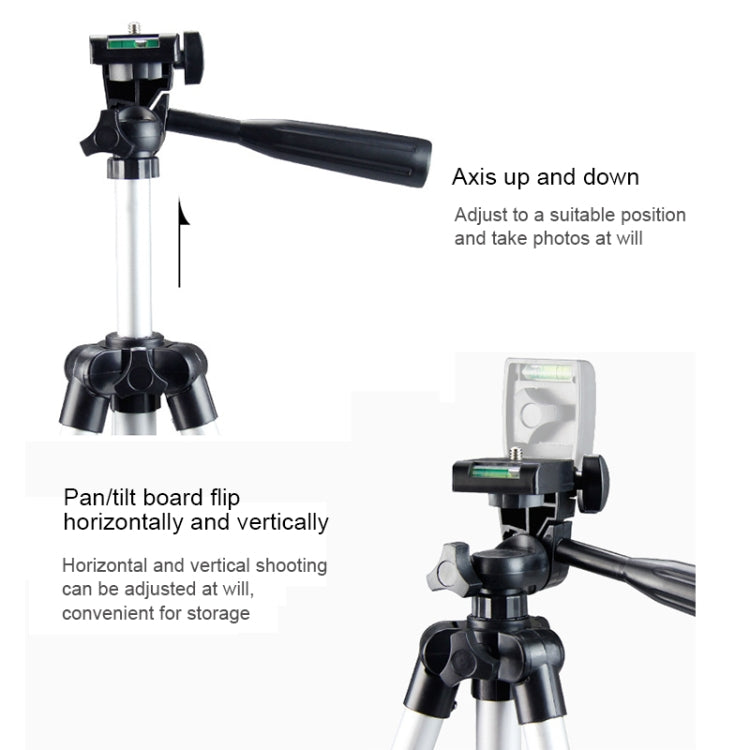 Trípode para transmisión en vivo Patas plegables de 4 secciones Soporte para trípode de aleación de aluminio con cabezal de trípode tridimensional en forma de U para DSLR y cámara digital, altura ajustable: 35-106 cm, 3110 Silver