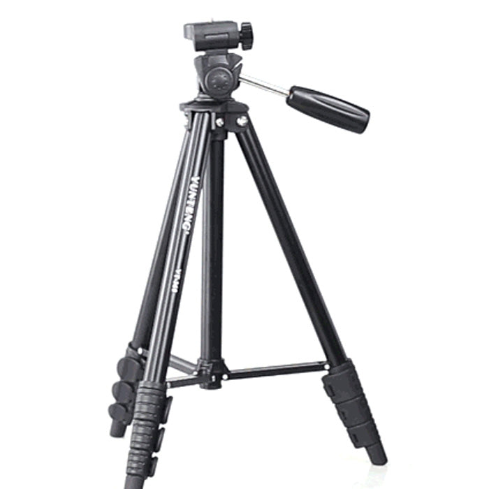 YUNTENG VCT-680RM Soporte de trípode de aleación de aluminio con patas plegables de 4 secciones con cabezal de trípode tridimensional para cámara DSLR y digital, altura ajustable: 46-138 cm, VCT-680RM