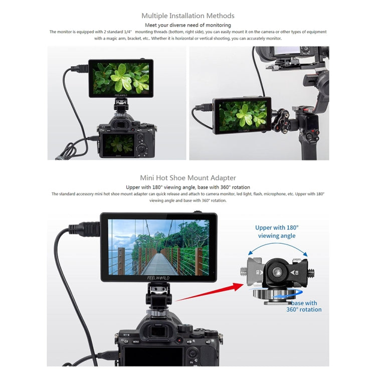 FEELWORLD LUT5 5,5 pulgadas Ultra alto brillo 3000nit pantalla táctil cámara DSLR Monitor de campo, LUT5