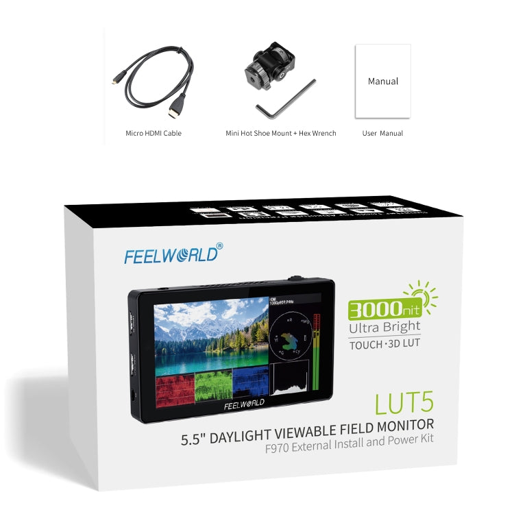 FEELWORLD LUT5 5,5 pulgadas Ultra alto brillo 3000nit pantalla táctil cámara DSLR Monitor de campo, LUT5