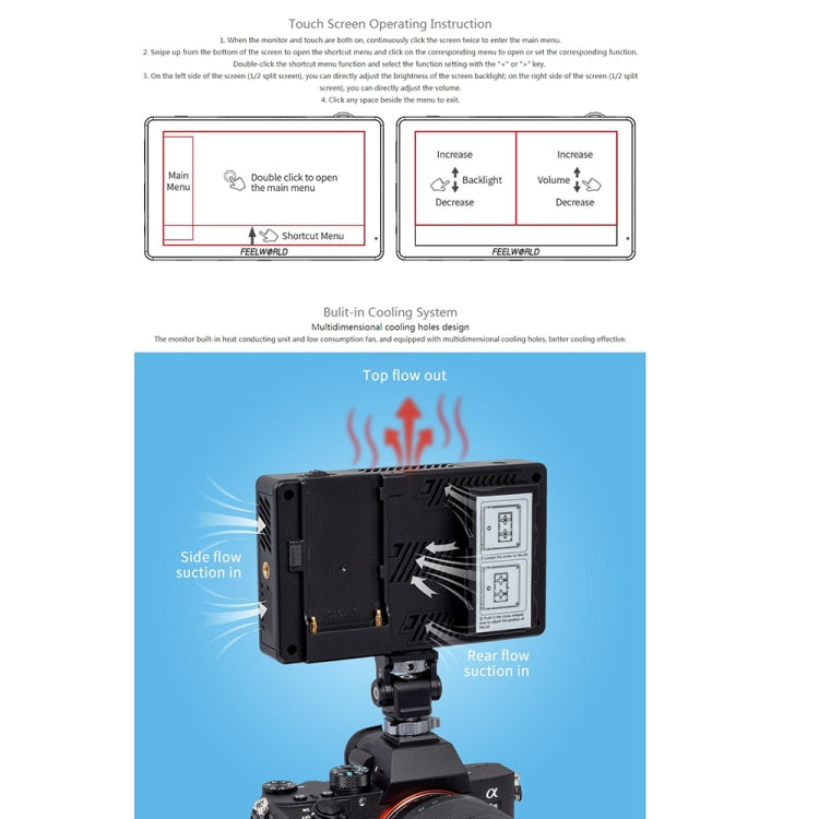 FEELWORLD LUT5 5,5 pulgadas Ultra alto brillo 3000nit pantalla táctil cámara DSLR Monitor de campo, LUT5