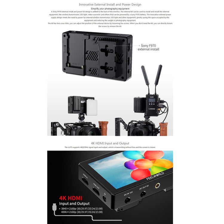 FEELWORLD LUT5 5,5 pulgadas Ultra alto brillo 3000nit pantalla táctil cámara DSLR Monitor de campo, LUT5