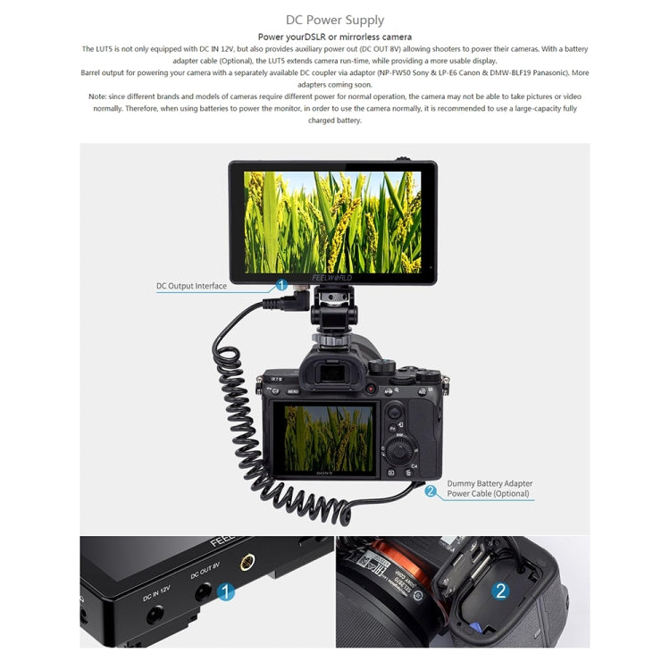 FEELWORLD LUT5 5,5 pulgadas Ultra alto brillo 3000nit pantalla táctil cámara DSLR Monitor de campo, LUT5