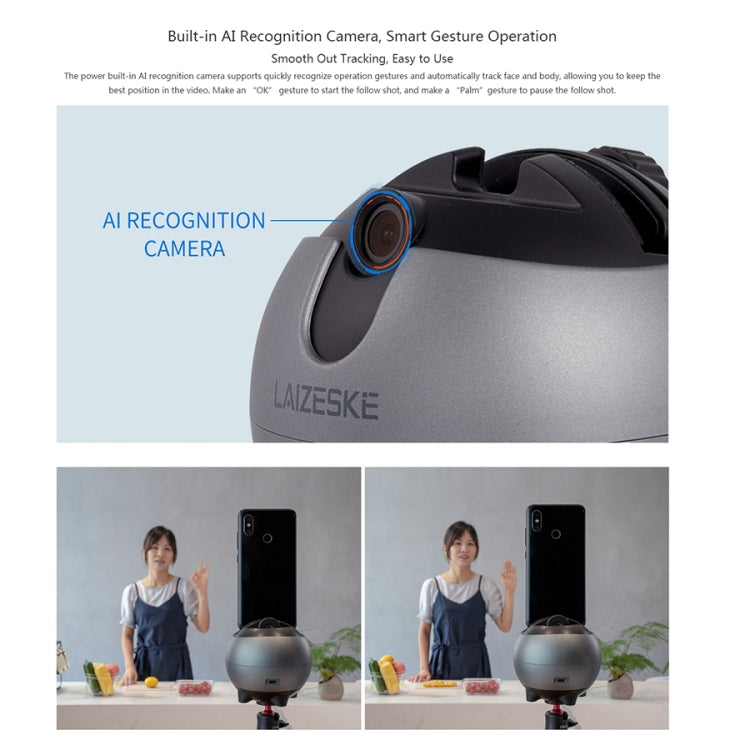 LAIZESKE LA8 Robot inteligente camarógrafo soporte para teléfono con seguimiento automático de 360 grados, LA8