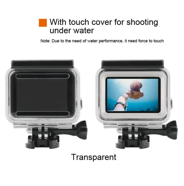 Funda protectora resistente al agua de 45 m + cubierta trasera de pantalla táctil para GoPro NEW HERO /HERO6 /5, con hebilla y tornillo de montaje básico, sin necesidad de quitar la lente, Touch Screen (Transparent), Touch Screen (Black)