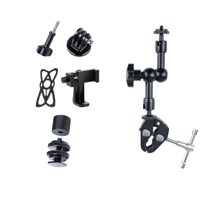 Brazo mágico articulado de fricción ajustable de 7 pulgadas + clips de garras grandes con abrazadera para teléfono, 7 inch Magic Arm + Claws Clips with Phone Clamp