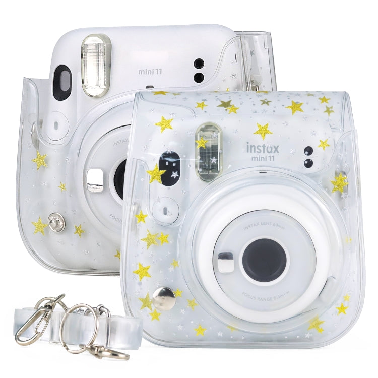 Estuche rígido de PVC con diseño de estrellas para cámara con correa para el hombro para FUJIFILM Instax Mini 11, Transparent
