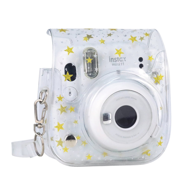 Estuche rígido de PVC con diseño de estrellas para cámara con correa para el hombro para FUJIFILM Instax Mini 11, Transparent
