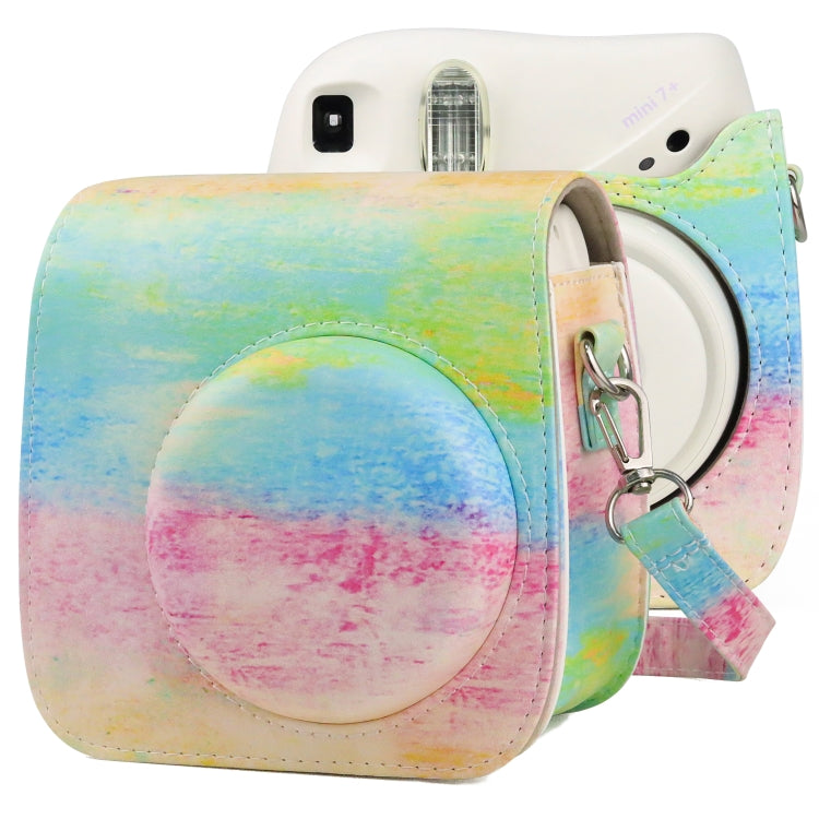 Funda de cuero PU de cuerpo completo con pintura al óleo, bolso para cámara con correa para FUJIFILM instax mini 7+, Oil Paint