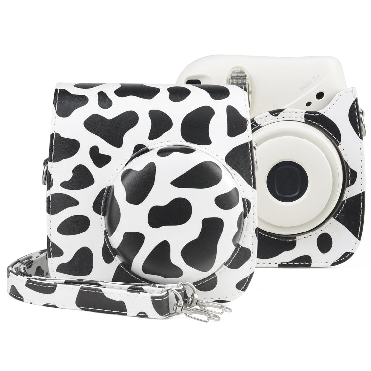 Bolso de la cámara de la caja del cuero de la PU del cuerpo completo de la vaca lechera con la correa para FUJIFILM instax mini 7+, Milk Cow